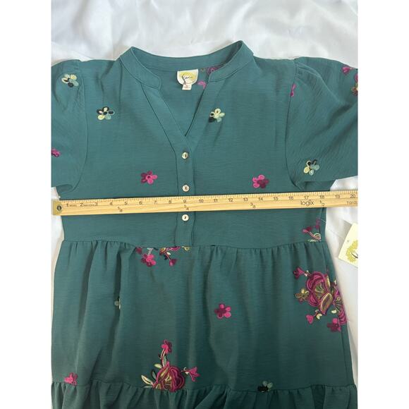 Fig and Flower Embroidered Teal Boho Tiered Midi Dress – Women’s Small – NWT - Picture 5 of 7